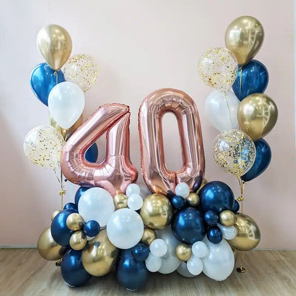 40th Birthday Balloon Arrangements: Blue and Gold with Helium Balloon Bouquet - Any Age