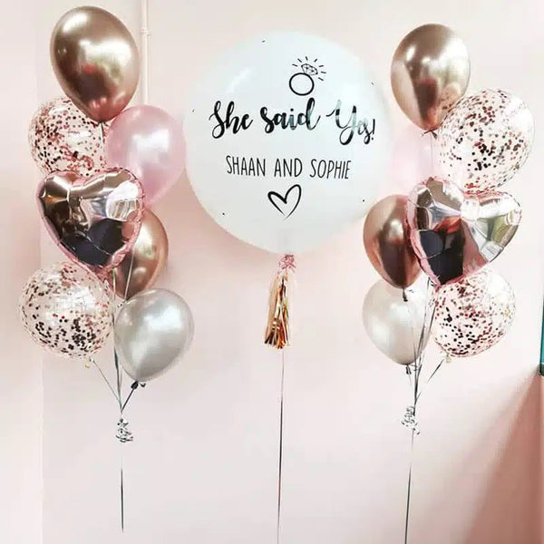 She Said Yes - Engagement Celebration Helium Balloon Bouquet with Custom Text