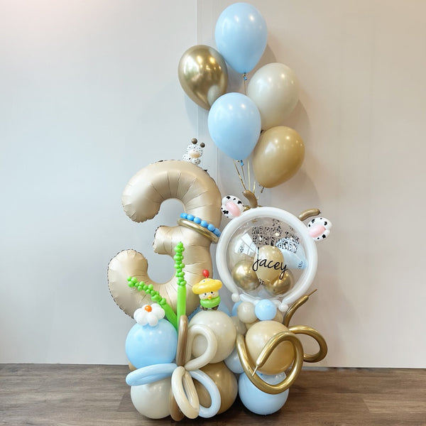 Customizable Pastel Color Balloon Bouquet for 3rd Birthday Balloon Arrangements - Custom Message